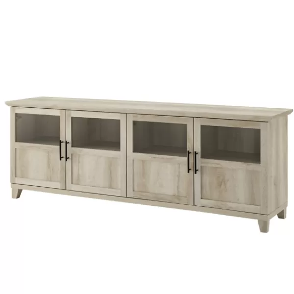 Tv Stands & Media Consoles-Kirkland's Home White Oak Glass Paneled Door Tv Stand Ivory