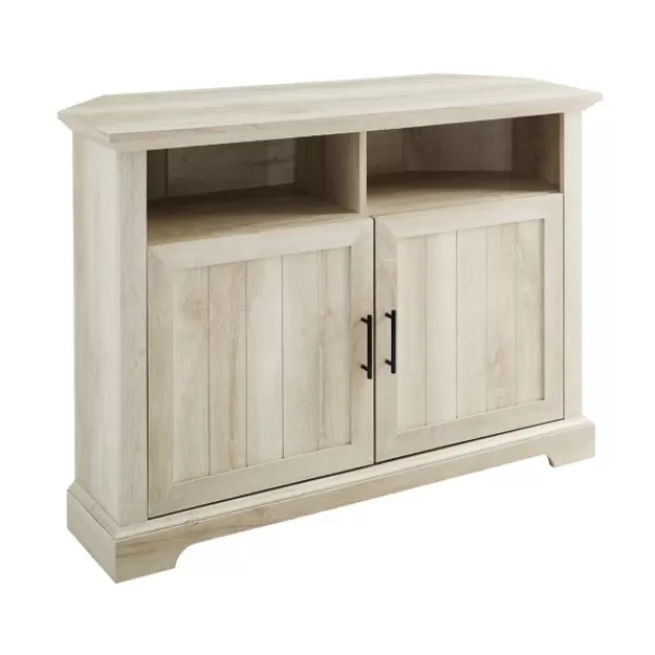 Tv Stands & Media Consoles-Kirkland's Home White Oak Grooved Door Corner Tv Stand Ivory