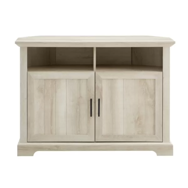 Tv Stands & Media Consoles-Kirkland's Home White Oak Grooved Door Corner Tv Stand Ivory