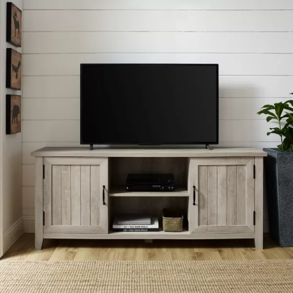 Tv Stands & Media Consoles-Kirkland's Home White Oak Grooved Door Tv Stand Ivory