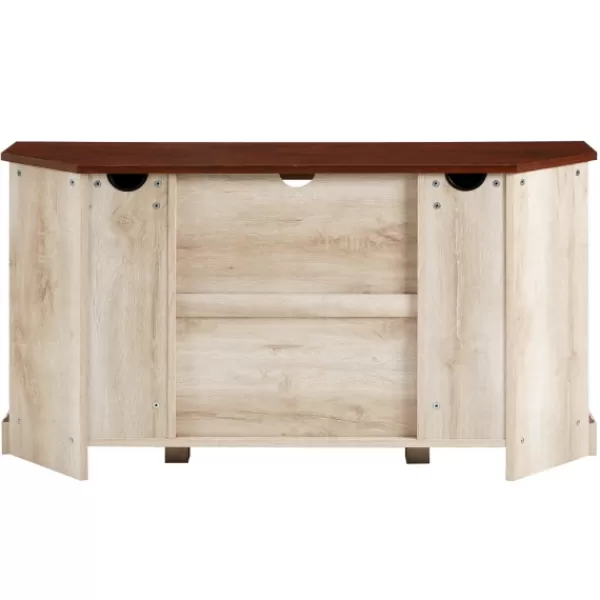 Tv Stands & Media Consoles-Kirkland's Home White Oak Sliding Barn Doors Corner Tv Stand Ivory