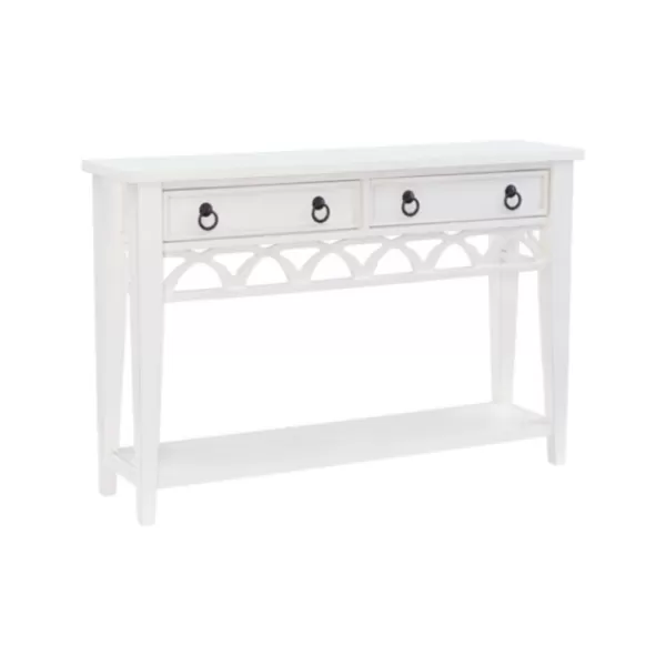 Console Tables-Kirkland's Home White Or Teal Paneled Fretwork Console Table White/Blue