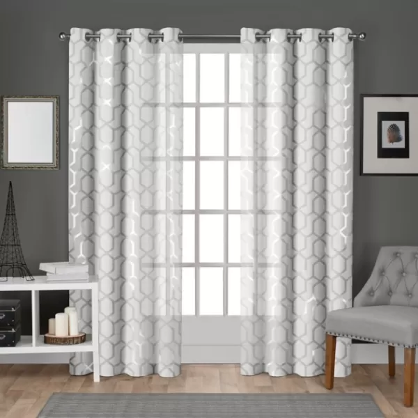 Curtains & Drapes-Kirkland's Home White Paton Curtain Panel Set, 108 In. White/Silver