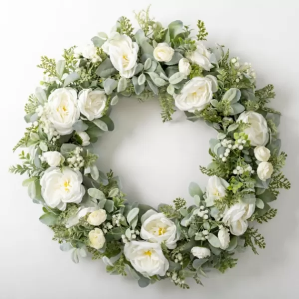 Wreaths-Kirkland's Home White Peony And Greenery Wreath White/Green