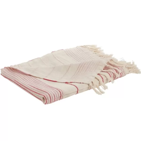 Blankets & Throws-Kirkland's Home White Pink Striped Fringe Throw Blanket White/Pink