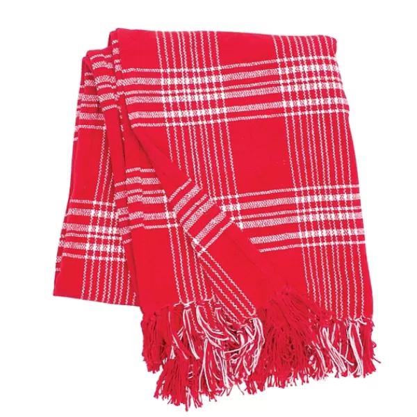 Blankets & Throws-Kirkland's Home White Plaid Christmas Throw Blanket Red