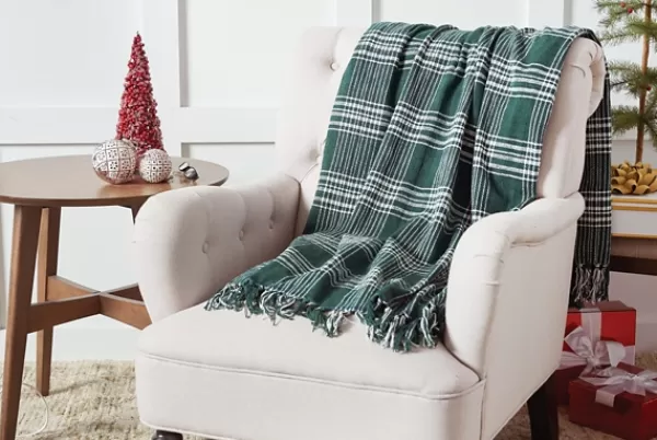 Blankets & Throws-Kirkland's Home White Plaid Christmas Throw Blanket Green