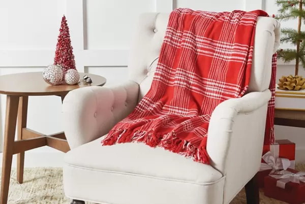 Blankets & Throws-Kirkland's Home White Plaid Christmas Throw Blanket Red