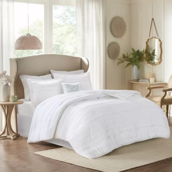 Comforters-Kirkland's Home White Quilted California King 5-Pc. Comforter Set White/Blue