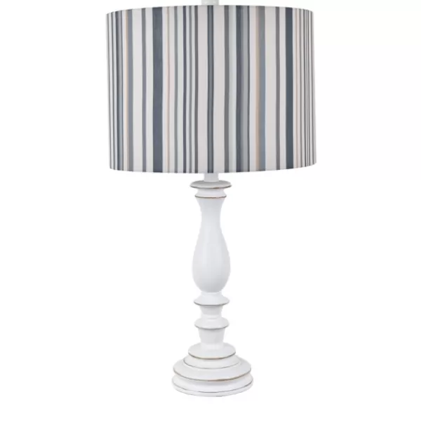 Table Lamps-Kirkland's Home White Resin Table Lamp With Blue Stripe Shade White/Blue