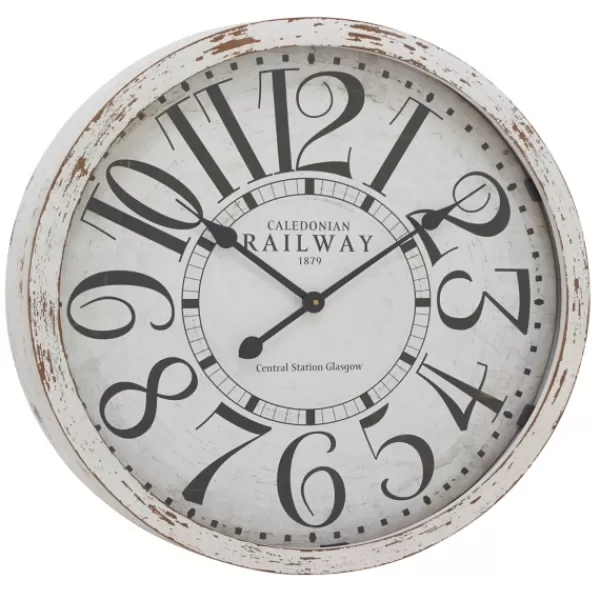 Clocks-Kirkland's Home White Rustic Farmhouse Distressed Wall Clock