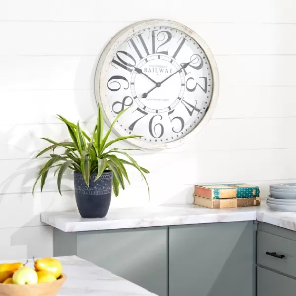 Clocks-Kirkland's Home White Rustic Farmhouse Distressed Wall Clock