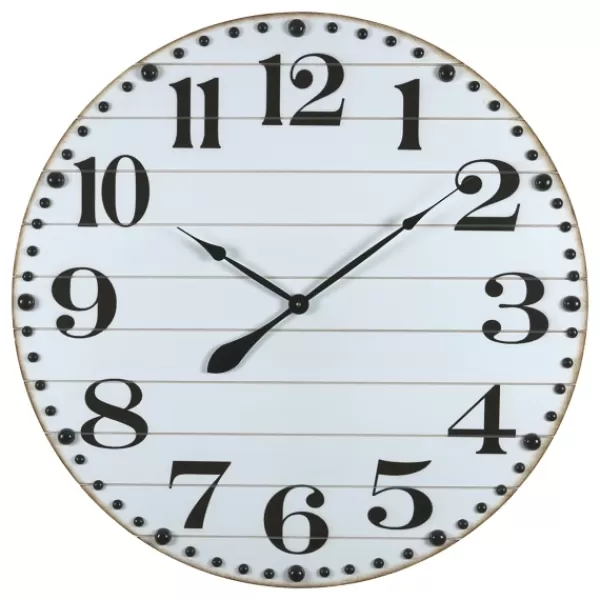 Clocks-Kirkland's Home White Rustic Wood Plank Wall Clock