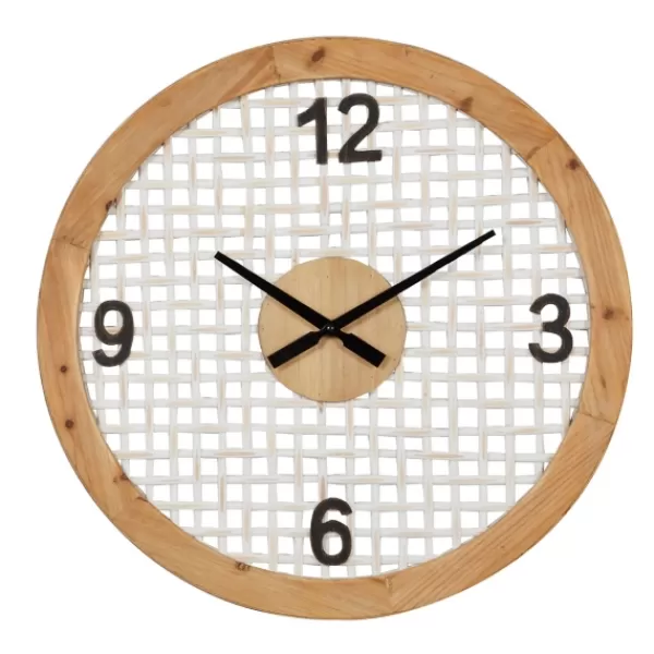 Clocks-Kirkland's Home White Rustic Woven Farmhouse Wall Clock