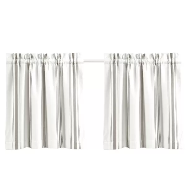 Curtains & Drapes-Kirkland's Home White Stripe Cafe Curtain Panel Set, 24 In. Gray