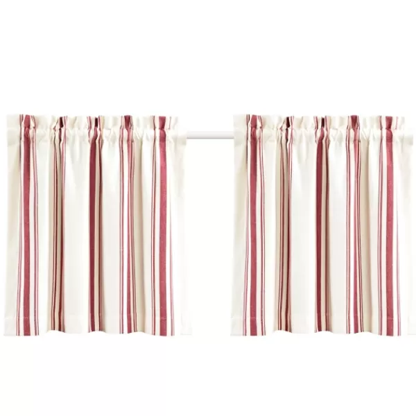 Curtains & Drapes-Kirkland's Home White Stripe Cafe Curtain Panel Set, 24 In. Red