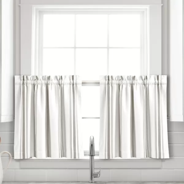 Curtains & Drapes-Kirkland's Home White Stripe Cafe Curtain Panel Set, 24 In. Gray