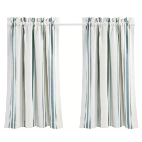 Curtains & Drapes-Kirkland's Home White Stripe Cafe Curtain Panel Set, 36 In. Blue