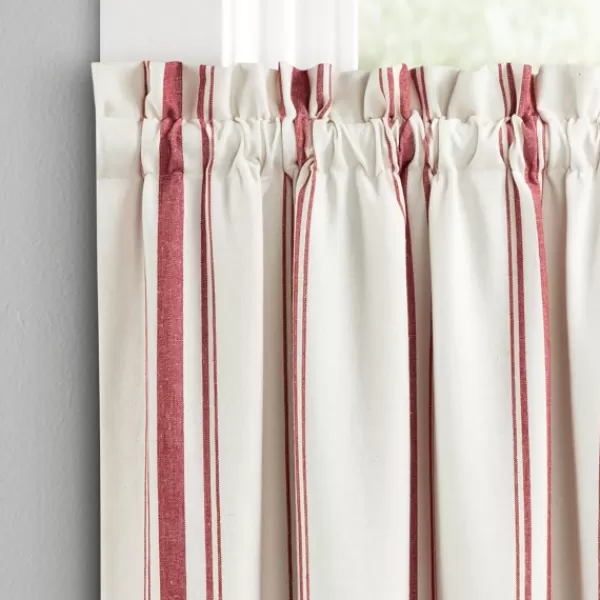 Curtains & Drapes-Kirkland's Home White Stripe Cafe Curtain Panel Set, 36 In. Red