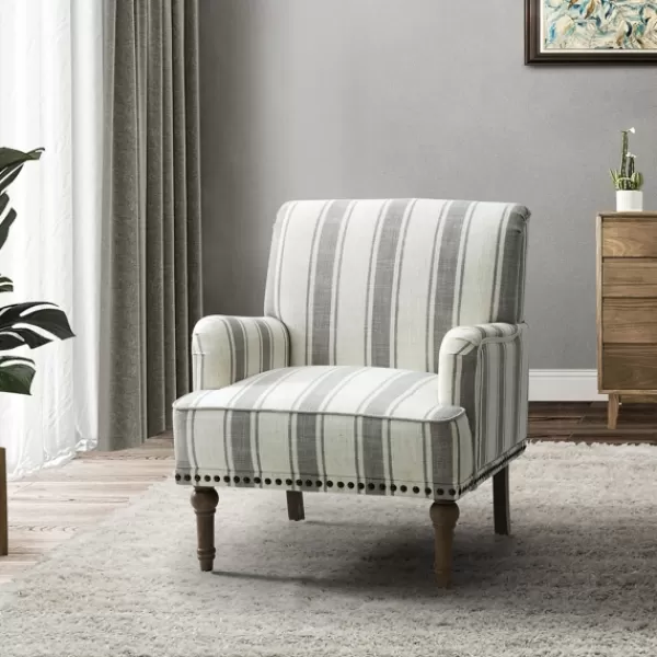 Accent Chairs-Kirkland's Home White Stripe Upholstered Accent Chair Gray