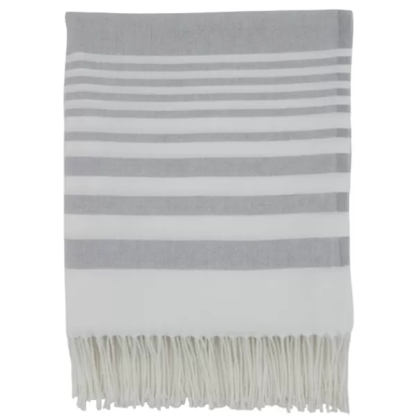 Blankets & Throws-Kirkland's Home White Stripe With Fringe Throw Blanket Gray