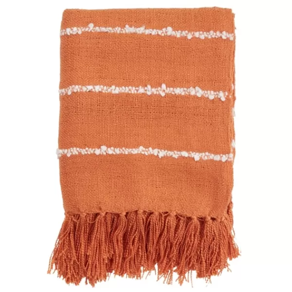 Blankets & Throws-Kirkland's Home White Striped Fringe Throw Blanket Orange