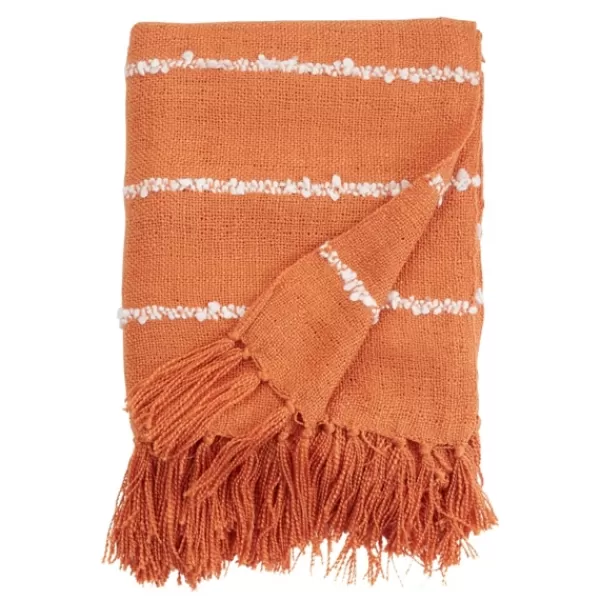 Blankets & Throws-Kirkland's Home White Striped Fringe Throw Blanket Orange