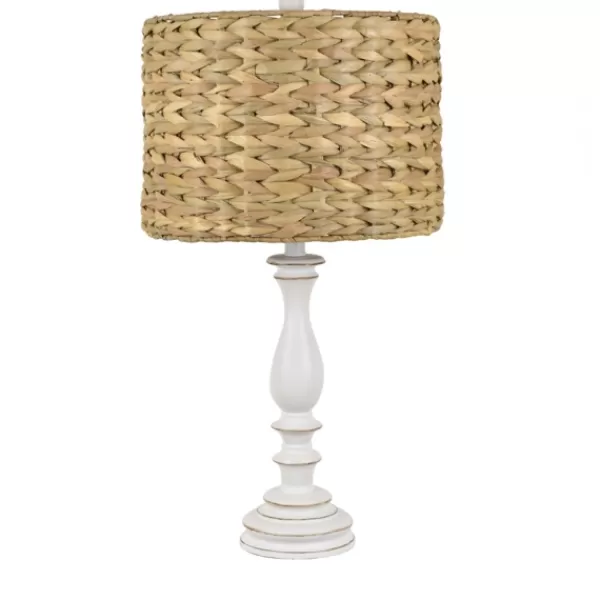 Table Lamps-Kirkland's Home White Table Lamp With Hand Woven Raffia Shade White/Brown