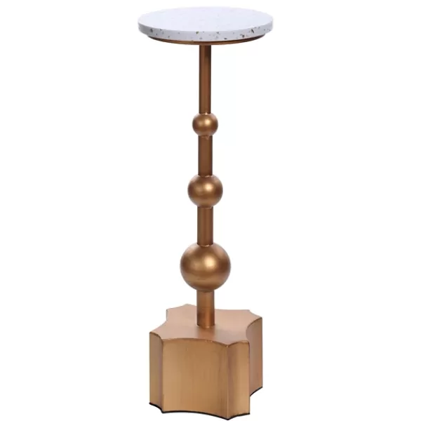 Accent & End Tables-Kirkland's Home White Terrazzo Top And Base Accent Table Gold