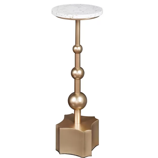 Accent & End Tables-Kirkland's Home White Terrazzo Top And Base Accent Table Silver