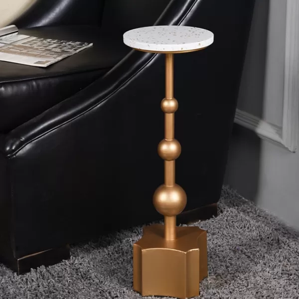 Accent & End Tables-Kirkland's Home White Terrazzo Top And Base Accent Table Gold