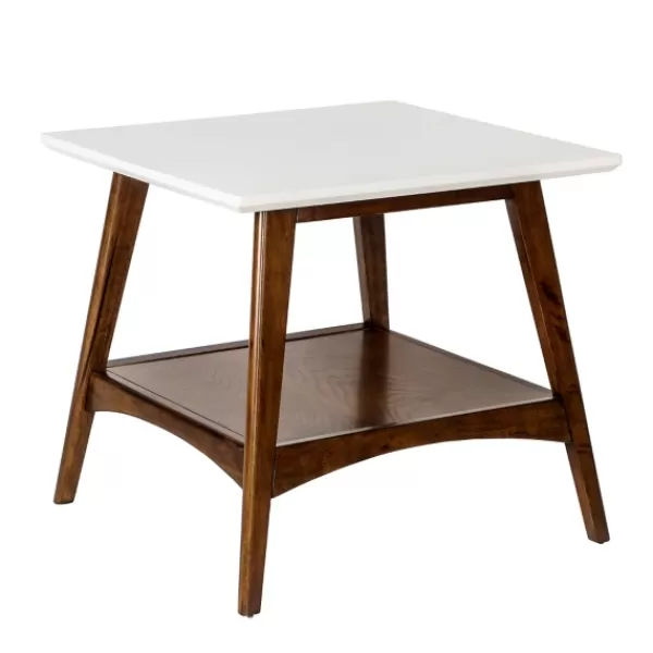 Accent & End Tables-Kirkland's Home White Top And Pecan Wood Mid-Century Modern Table Brown