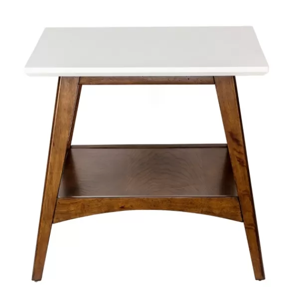 Accent & End Tables-Kirkland's Home White Top And Pecan Wood Mid-Century Modern Table Brown