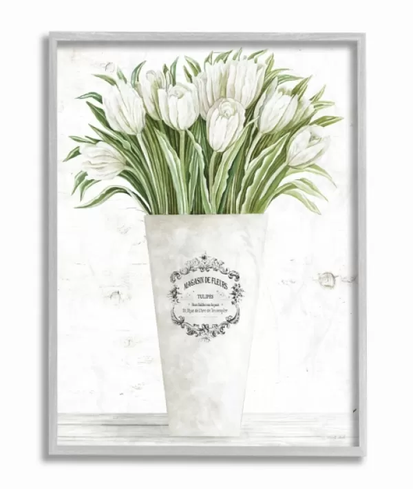 Framed Art-Kirkland's Home White Tulip Bouquet In A Vase Framed Art Print White/Green