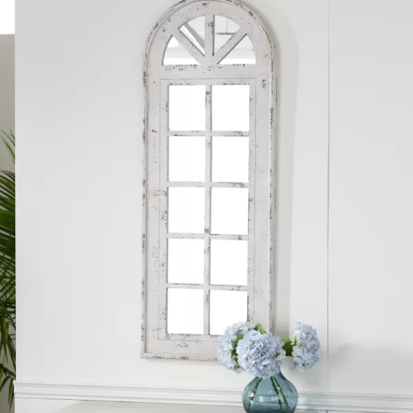 Decorative Mirrors-Kirkland's Home White Vintage Arched Windowpane Mirror