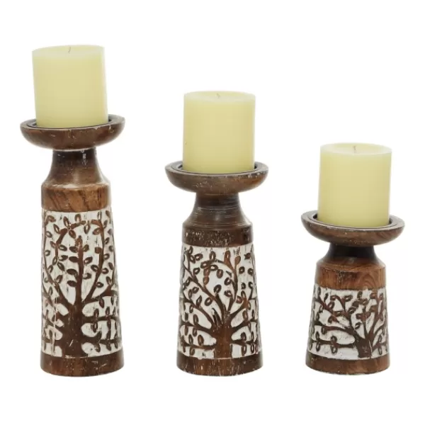 Candle Holders-Kirkland's Home White Washed Botanical Candle Holders, Set Of 3 White/Brown