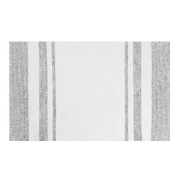 Bathroom Rugs-Kirkland's Home White With Stripe Reversible Bath Mat, 45 In. Gray