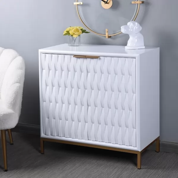 Cabinets & Sideboards-Kirkland's Home White Wood Basket Weave Cabinet