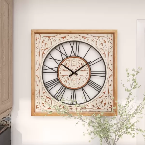 Clocks-Kirkland's Home White Wood Farmhouse Square Wall Clock