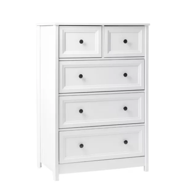 Dressers & Chests-Kirkland's Home White Wood Five Framed Drawers Dresser