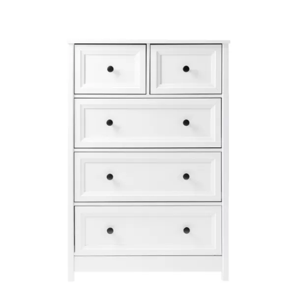 Dressers & Chests-Kirkland's Home White Wood Five Framed Drawers Dresser