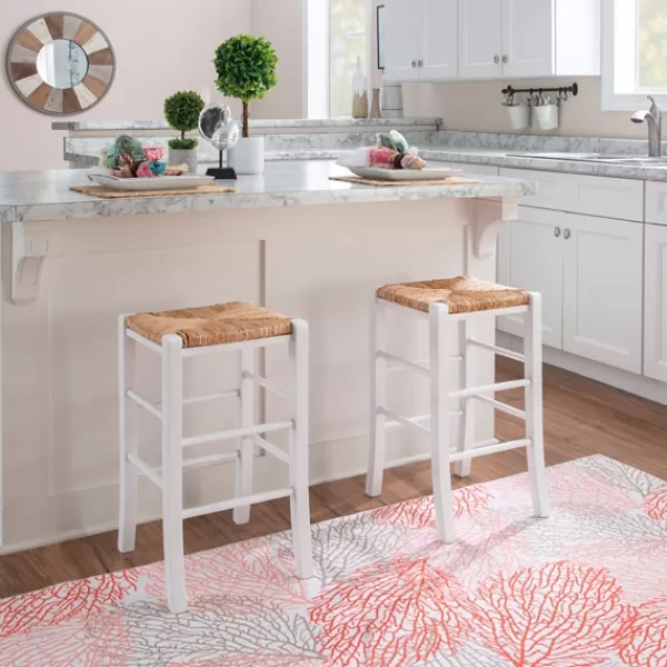 Bar Stools & Counter Height Stools-Kirkland's Home White Wood Grass Backless 2-Pc. Counter Stool Set Tan