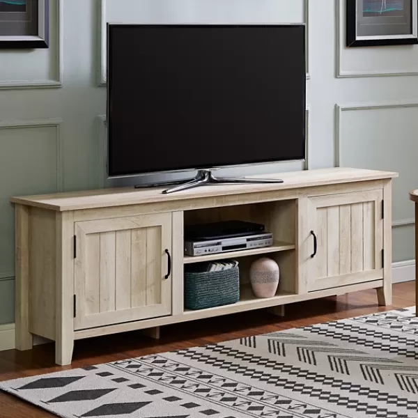 Tv Stands & Media Consoles-Kirkland's Home White Wood Grooved Door Tv Stand Ivory