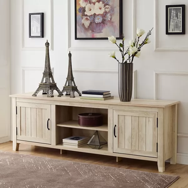 Tv Stands & Media Consoles-Kirkland's Home White Wood Grooved Door Tv Stand Ivory