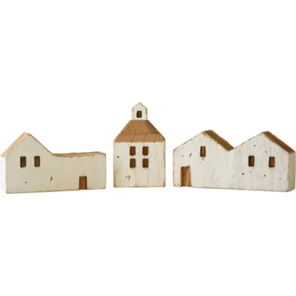 Statues & Figurines-Kirkland's Home White Wood House Figurines, Set Of 3 White/Brown