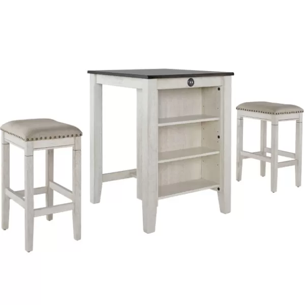 Kitchen Islands & Bar Carts-Kirkland's Home White Wood Linen 3-Pc. Usb Island And Stool Set