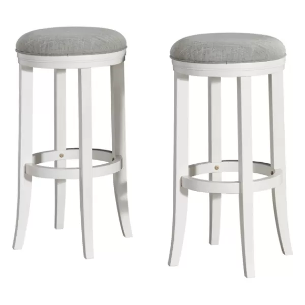 Bar Stools & Counter Height Stools-Kirkland's Home White Wood Linen Upholstered 2-Pc. Bar Stool Set Gray