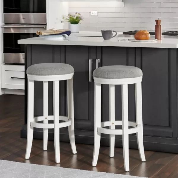 Bar Stools & Counter Height Stools-Kirkland's Home White Wood Linen Upholstered 2-Pc. Bar Stool Set Gray