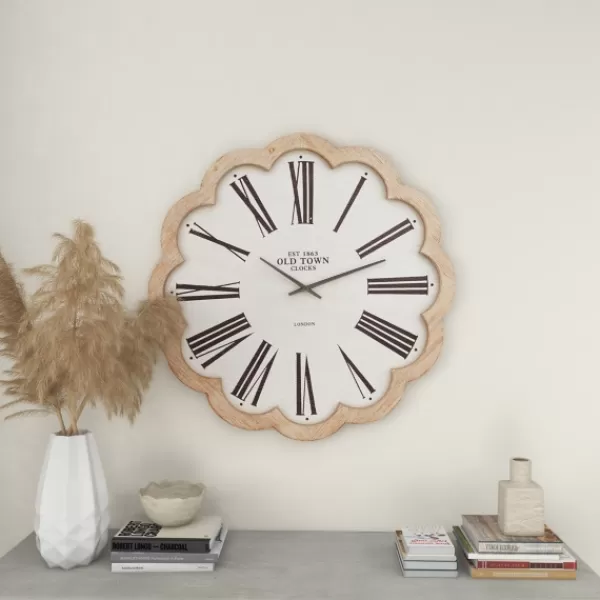 Clocks-Kirkland's Home White Wood Scalloped Frame Wall Clock