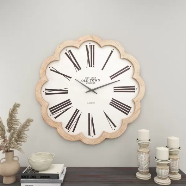 Clocks-Kirkland's Home White Wood Scalloped Frame Wall Clock